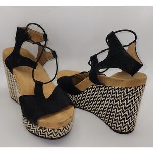 Lucky Brand Women's Espadrille Wedge Sandals Black Size‎ 8.5